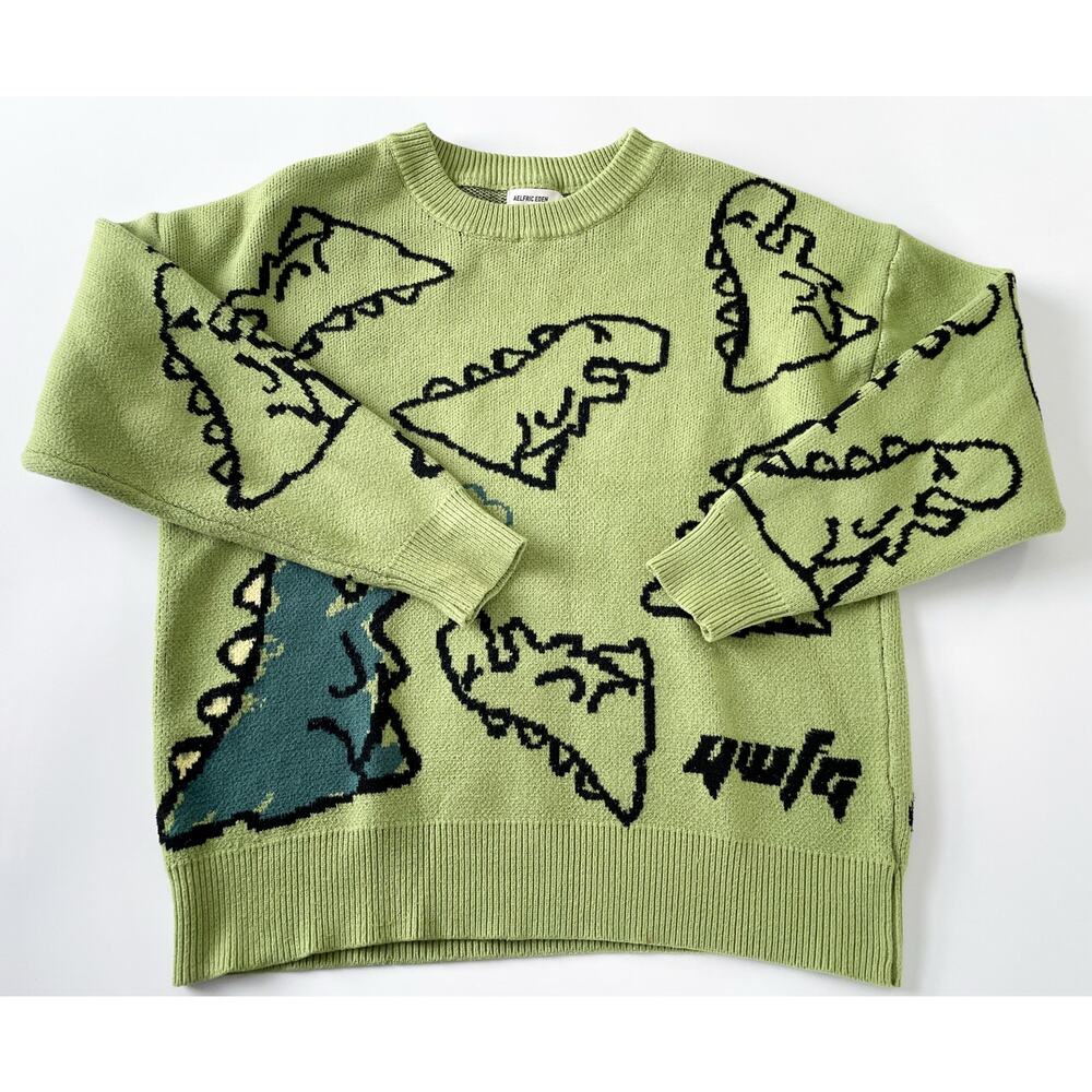 Aelfric Eden Green Dinosaur Crewneck Sweater Women's Size Medium